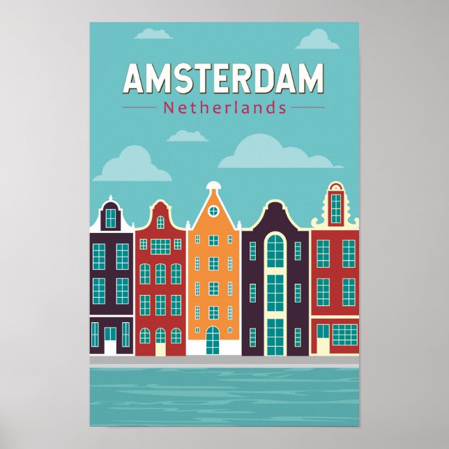 Amsterdam Nederländerna Resa Konst Vintage Poster (Framsidan)