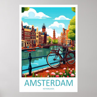 Amsterdam Nederländerna Resa Poster Vintage Skidåk