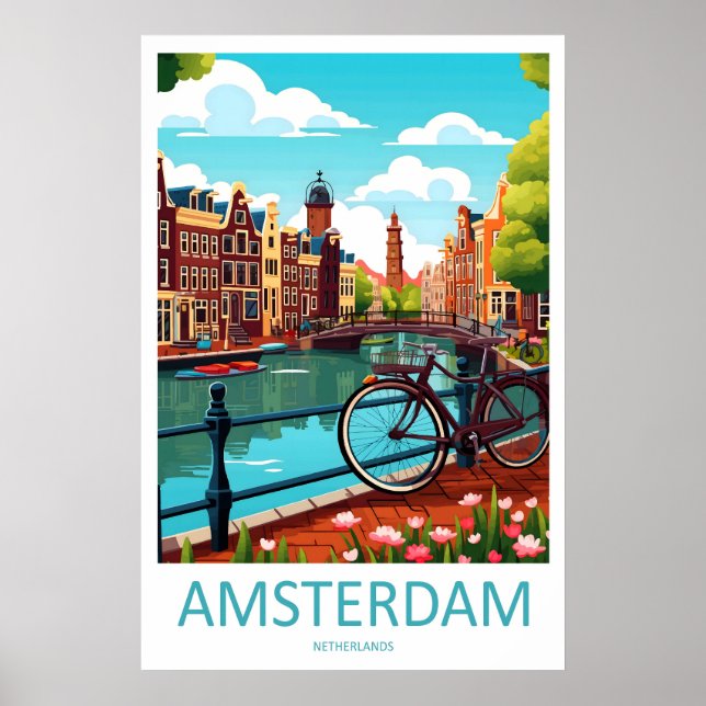 Amsterdam Nederländerna Resa Poster Vintage Skidåk (Framsidan)