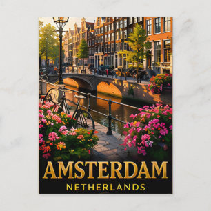 📍 Amsterdam Nederländerna Resa Souvenir För Turis Vykort