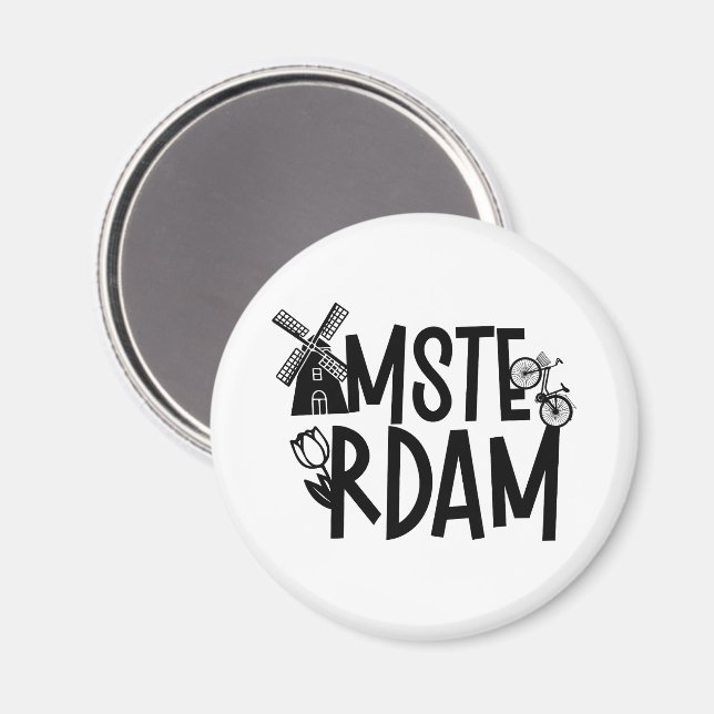 Amsterdam Nederländerna Resa Souvenir Magnet (Front/Back)
