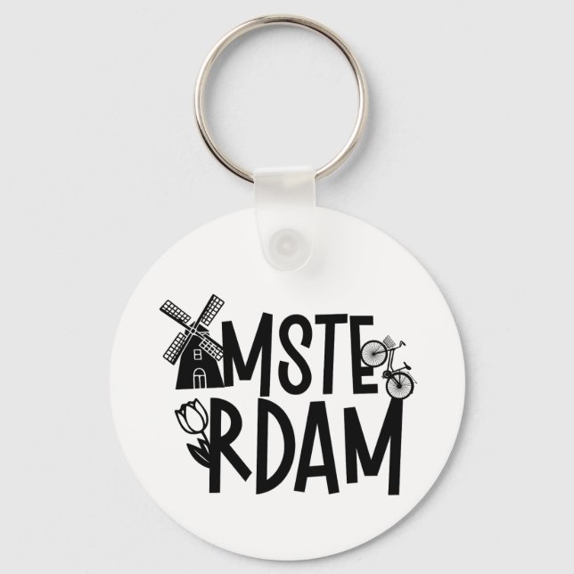 Amsterdam Nederländerna Resa Souvenir Nyckelring (Framsida)