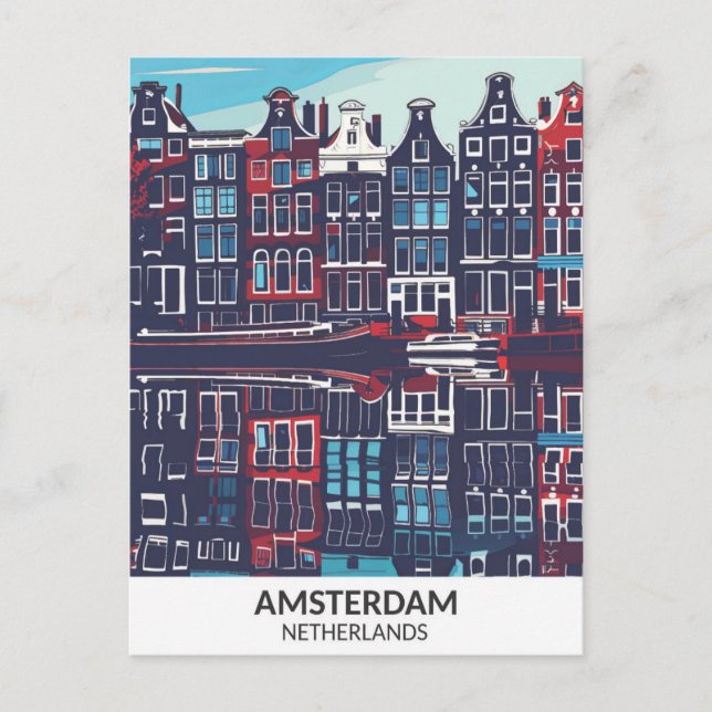 Amsterdam Nederländerna Retro Artwork Travel Vykort (Framsida)