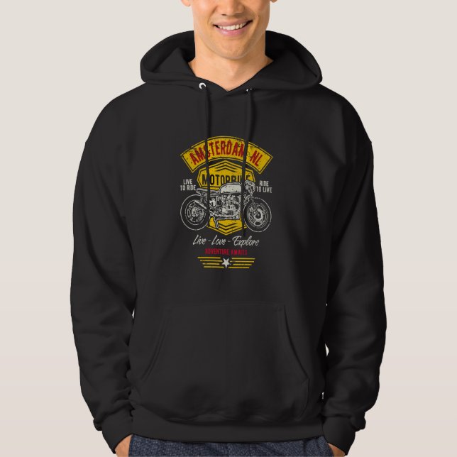 Amsterdam Nederländerna Retro Motorcykel Design Hoodie (Framsida)