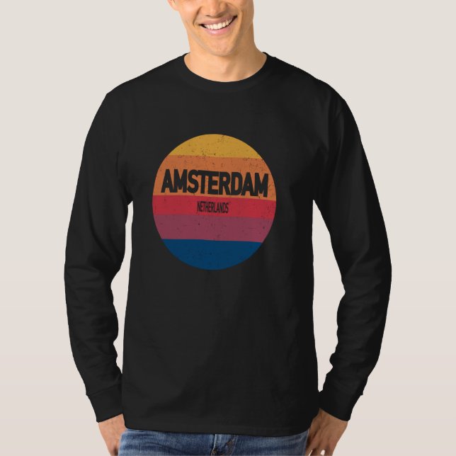 Amsterdam Nederländerna Retro Sunset Souvenir T Shirt (Framsida)
