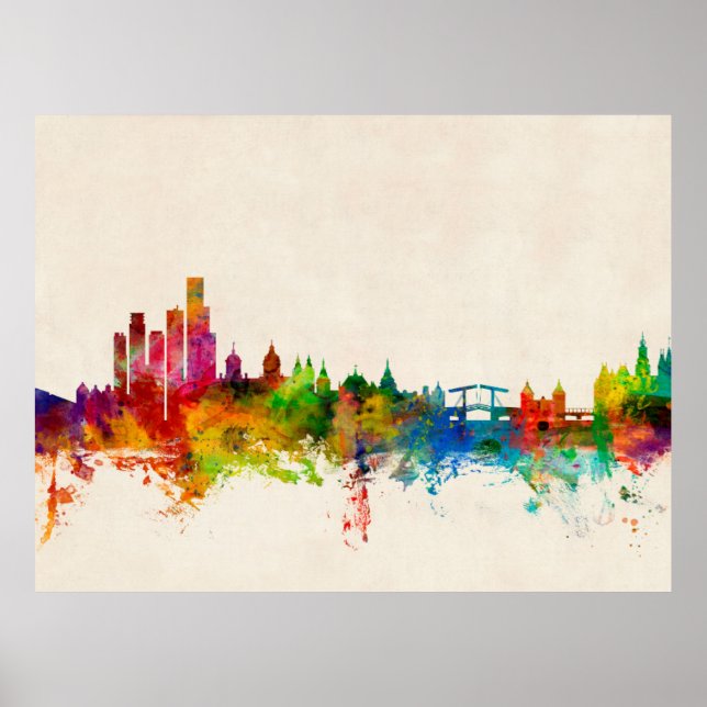 Amsterdam Nederländerna Skyline Poster (Framsidan)