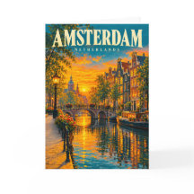Amsterdam Nederländerna Solnedgång Kanal Vintage R