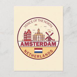 Amsterdam Nederländerna Stadssiluett emblem Vykort
