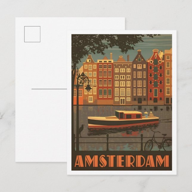 Amsterdam Nederländerna Vintage Konst Resa Vykort (Fram/baksida)