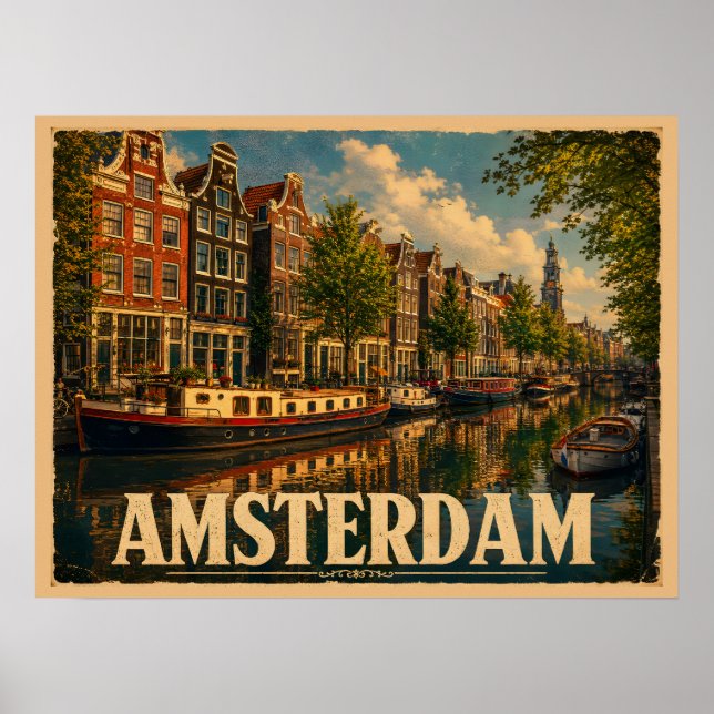 Amsterdam Nederländerna Vintage Resa Poster (Framsidan)