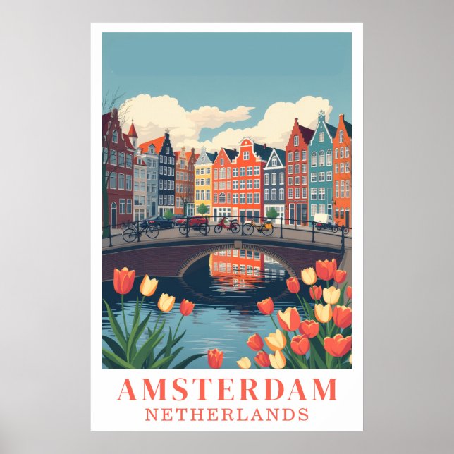Amsterdam Nederländerna Vintage Resecyklar Konst Poster (Framsidan)