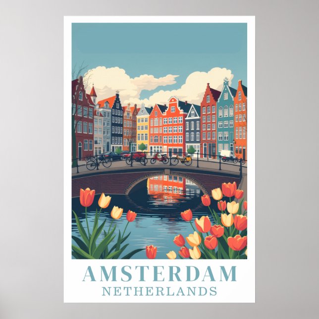 Amsterdam Nederländerna Vintage Resecyklar Konst Poster (Framsidan)