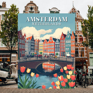 Amsterdam Nederländerna Vintage resor Bicycles Vykort