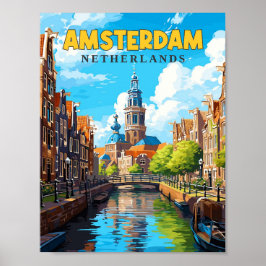 Amsterdam Nederländerna vintage resor illustration Poster