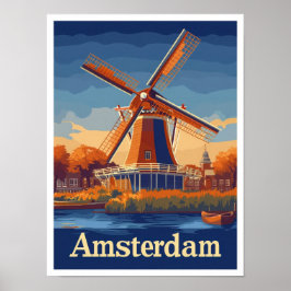 Amsterdam Nederländerna Vintage resor Illustration Poster