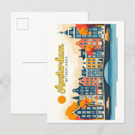 Amsterdam Nederländerna Vintage resor Illustration Vykort
