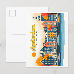 Amsterdam Nederländerna Vintage resor Illustration Vykort