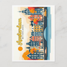 Amsterdam Nederländerna Vintage resor Illustration Vykort