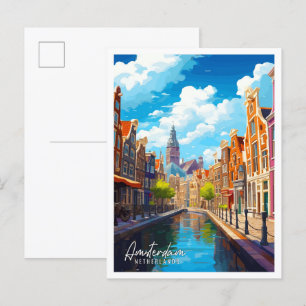 Amsterdam Nederländerna vintage resor illustration Vykort