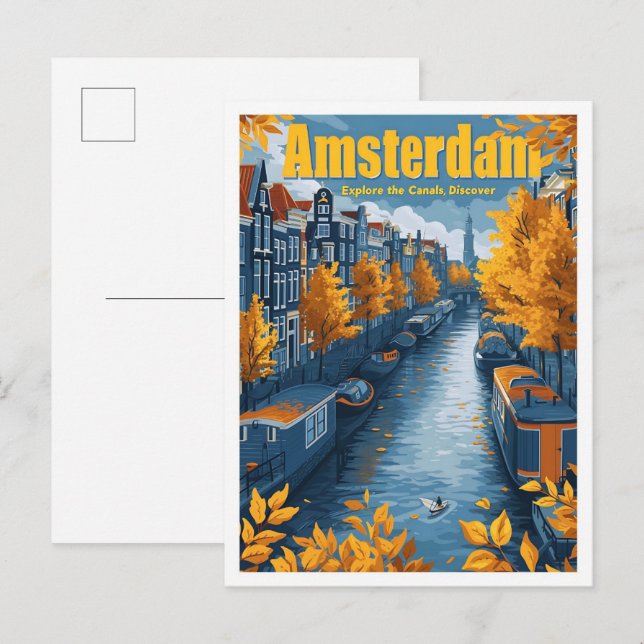 Amsterdam Nederländerna Vintage resor Illustration Vykort (Fram/baksida)