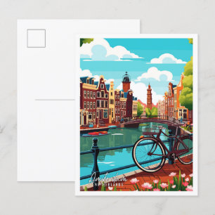 Amsterdam Nederländerna vintage resor illustration Vykort