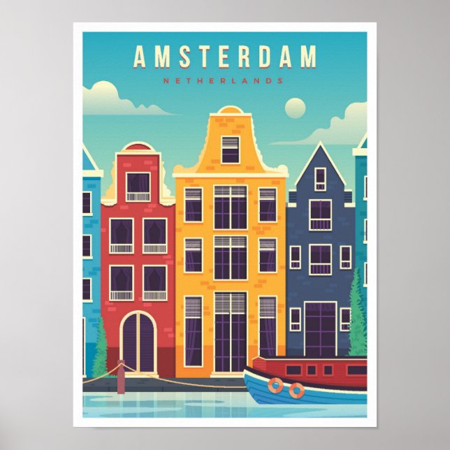 Amsterdam Nederländerna Vintage resor Poster (Framsidan)