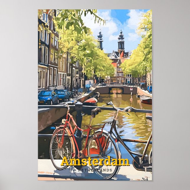 Amsterdam Nederländerna Vintage resor Poster (Framsidan)
