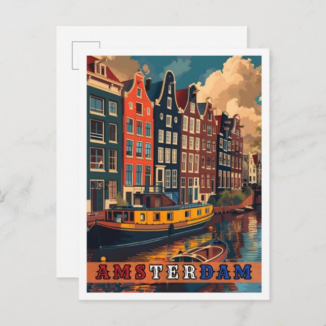 Amsterdam Nederländerna Vintage resor Vykort (Fram/baksida)