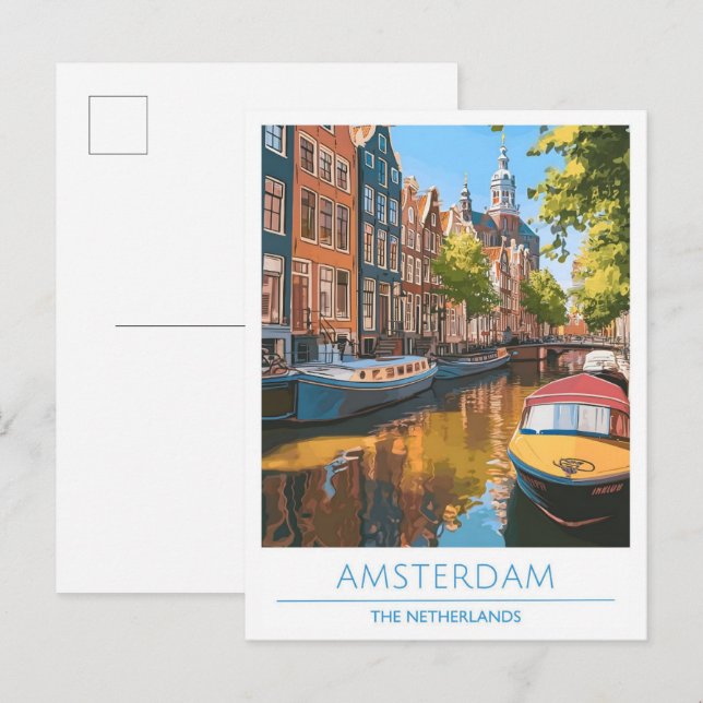 Amsterdam Nederländerna Vintage resor Vykort (Fram/baksida)