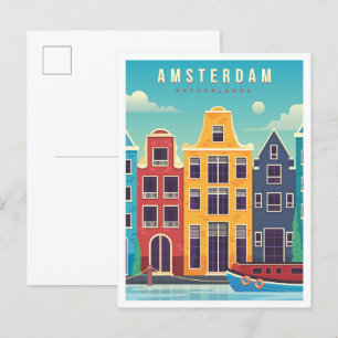 Amsterdam Nederländerna Vintage resor Vykort