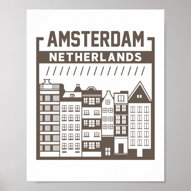 Amsterdam Nederländerna Vintage Stadsscenografi Poster (Framsidan)