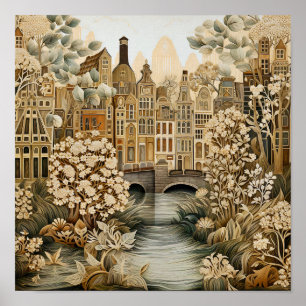 Amsterdam Nederländerna Vintage Stil Poster