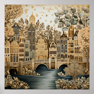Amsterdam Nederländerna Vintage Stil Poster