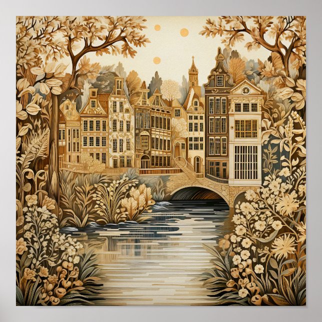 Amsterdam Nederländerna Vintage Stil Poster (Framsidan)