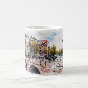 ✪ Amsterdam, Nederländerna ✪ Watercolor Kaffemugg