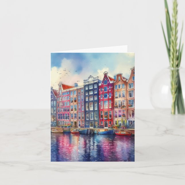 Amsterdam Nederländerna Watercolor Kort (Framsida)
