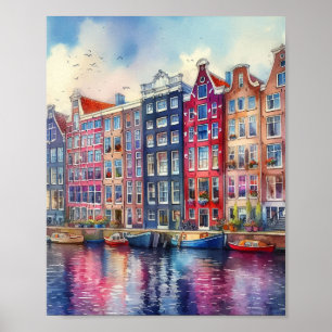 Amsterdam Nederländerna Watercolor Poster