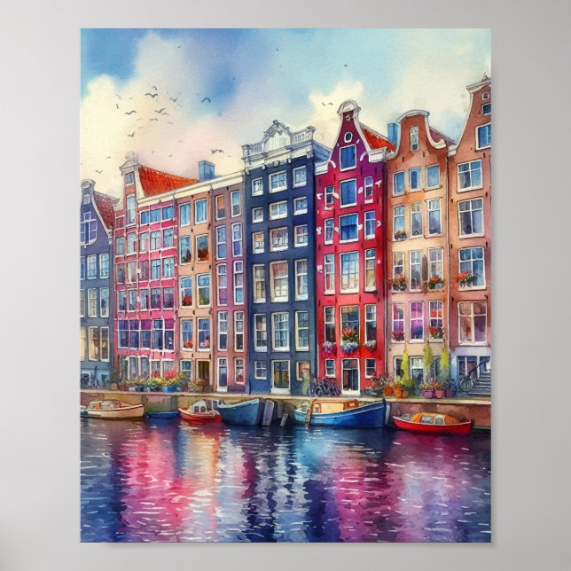 Amsterdam Nederländerna Watercolor Poster (Framsidan)