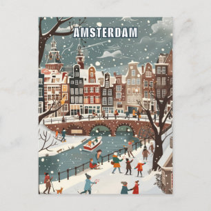 Amsterdam Nederländerna Winter Travel Vykort