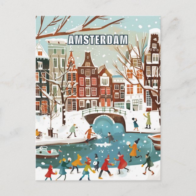 Amsterdam Nederländerna Winter Travel Vykort (Framsida)