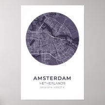 Amsterdam Nederländernas Lila Circle Karta Poster