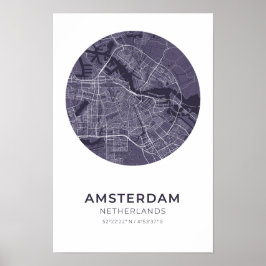 Amsterdam Nederländernas Lila Circle Karta Poster