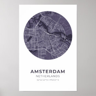 Amsterdam Nederländernas Lila Circle Karta Poster