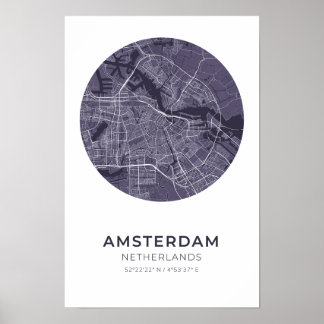 Amsterdam Nederländernas Lila Circle Karta Poster