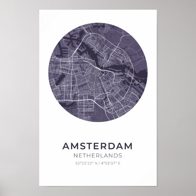 Amsterdam Nederländernas Lila Circle Karta Poster (Framsidan)