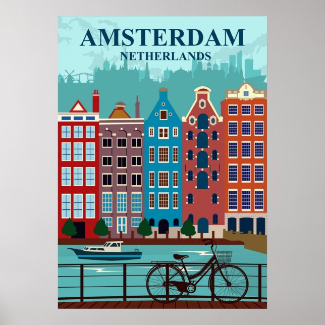 Amsterdam Nederländernas reseaffär Poster (Framsidan)