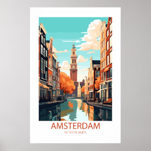 Amsterdam Nederländska Berömden Travel Ställe Poster