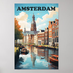 Amsterdam Nederländska Berömden Travel Ställe Poster