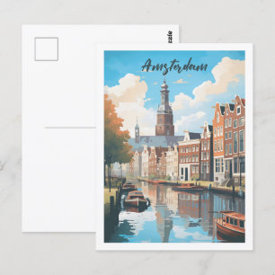 Amsterdam Nederländska Berömden Travel Ställe Vykort