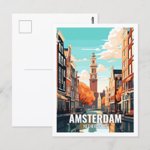 Amsterdam Nederländska Berömden Travel Ställe Vykort